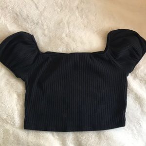 Black ribbed cap sleeve tee